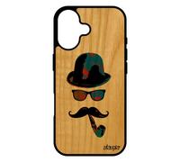 Coque Bois Pour Iphone 17 Silicone Portrait De Protection Bleu Tag Monsieur Portable Peinture Pipe Vintage Personnalisé Moustache