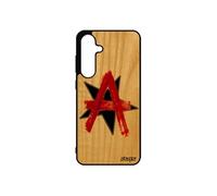 Coque bois pour Samsung galaxy S24 FE silicone anarchie antichoc graff etoile ni dieu ni maitre signe telephone rock Motif Noir mobile de