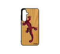 Coque bois pour Samsung galaxy S24 FE silicone salamandre lezard azteque animaux telephone antichoc etui ethnique rigide boheme motif TPU