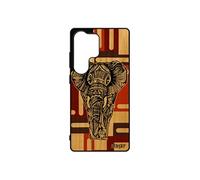 Coque bois pour Samsung S25 Ultra silicone elephant tribal dessin cube azteque Marron animaux smartphone geometrique femme case de pour galaxy