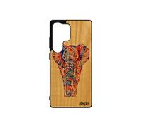 Coque bois S25 Ultra silicone elephant Bleu animaux frêne solide multicolore pastel tribal case azteque cadeau tattoo pour Samsung galaxy