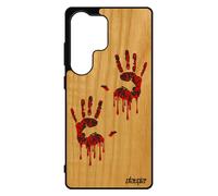 Coque Bois S25 Ultra Silicone Empreinte Main Rouge Horreur Halloween Noir Epouvante Portable Zombie Personnalis¿ Sang Pour Samsung Galaxy