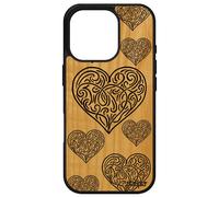 Coque bois silicone pour Apple iPhone 16 pro coeur cadeau saint valentin tribal de luxe smartphone dessin amour love amitie noir art