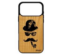 Coque Bois Silicone Pour Iphone 17 Pro Max Moustache Smartphone Noir Chapeau Melon Pipe Pas Cher Housse Monsieur Homme Telephone De