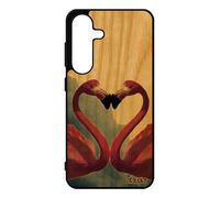 Coque Bois Silicone Pour Samsung Galaxy S25 Flamand Rose Nuage Dessin Ciel Love 4g De Protection Animaux Design Oiseau Animal Amour Noir