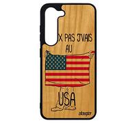 Coque Bois Silicone pour Samsung S23+ Plus j'peux Pas j'vais au USA Etats Unis Case Foot NFL Telephone Football Drapeau americain Galaxy