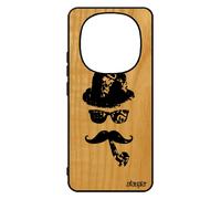 Coque Bois Silicone Pour Xiaomi 14 Pro+ Plus 5g /Redmi Note 14 Pro Moustache Housse Vintage Charlie Chaplin Pipe Original Chapeau Melon