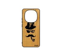 Coque bois silicone pour Xiaomi 14 Pro+ Plus 5G /Redmi Note 14 pro moustache housse vintage charlie chaplin pipe original chapeau melon