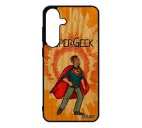 Coque Bois Veritable S25+ Plus Silicone Super Geek Drole Gamer Comics Bd Noir Orange Design Jeux Video Humoristique Pour Samsung Galaxy