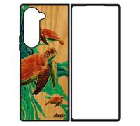 Coque Bois Veritable Z Fold 6 Silicone Tortue De Protection Vert Marin Animaux Ocean De Mer Design Portable Texture Samsung Galaxy