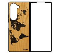 Coque Bois Z Fold 6 Silicone Carte Monde Pays Planete Atlas Portable Artisanal Texture Antichoc Telephone Motif Terre Samsung Galaxy
