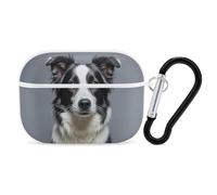 Coque Border Collie pour AirPods Pro avec anneau porte-clés - Coque rigide en polycarbonate pour AirPods Pro 2e génération pour homme et femme - Facile à ouvrir - Style blanc