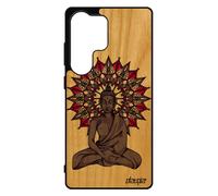 Coque Bouddha Telephone Pour Galaxy S25 Ultra En Bois Silicone 5g Housse Pochoir Rosace Mobile Statue Bouddhisme Zen Mandala Inde Pour Samsung