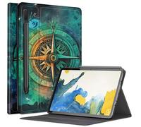 Coque boussole vintage pour Samsung Galaxy Tab S8 Plus/Tab S7 FE 12,4" 2021/Galaxy Tab S7 Plus 2020, plusieurs angles de vue avec porte-stylo S et mise en veille/réveil automatique