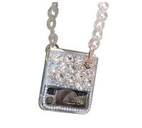 Coque brillante avec diamants et paillettes pour Samsung Galaxy Z Flip3 5G avec chaîne, Housse de protection en cristal blanc 3D pour femme avec sangle de maintien, protection contre les chocs en TPU