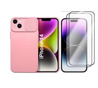 Little Boutik Coque Cam Slide Couleur Rose + 2 Verres Trempes pour iPhone 14
