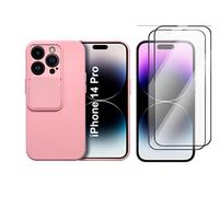 Coque Cam Slide couleur Rose + 2 Verres Trempes Pour iPhone 14 Pro