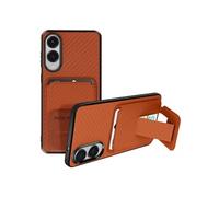 Coque Carbone pour Samsung S25 Edge Silicone Porte-Carte Support Marron