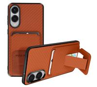 Avizar Coque Carbone pour Samsung S25 Edge Silicone Porte-Carte Support Marron