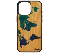 Coque Carte Monde Antichoc Pour Iphone 16 Pro Max Bois Silicone Bleu Planete Motif Cadeau Terre Rigide Pays Atlas De Made In France Apple