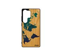 Coque Carte monde S25 Ultra en bois silicone geographie motif bleu planete terre portable atlas globe cadeau etui 4G pour Samsung galaxy