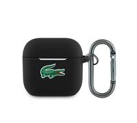 Coque Case AirPods 4 Lacoste En Silikon Noir Logo Crocodile Vert Avec Mousqueton