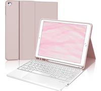 Coque Clavier Avec Touchpad Pour Ipad 6eme/5eme Generation 2018/2017 9.7"", Azerty Clavier Avec Pavé Tactile Pour Ipad 9.7"" Air 2/1 2014/2013, Détachable Clavier Avec Porte-Crayon, Rose[Z1443]