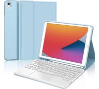 Coque Clavier Avec Trackpad Pour Ipad 10.2"" 9Eme/8Eme/7Eme Generation, Azerty Clavier Avec Pavé Tactile Détachable Sans Fil Clavier Avec Porte-Crayon Pour Ipad 10.2"", Bleu Ciel