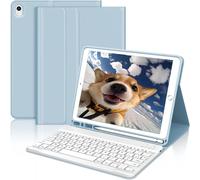 Coque Clavier AZERTY pour 10.2"" iPad 9ème/8ème/7ème Génération - Détachable Clavier Bluetooth, avec Pen Holder, Bleu Ciel