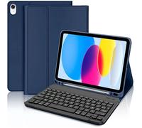 Coque Clavier - E.F.CONNECTION - iPad A16 (11"") / iPad 10 2022 - Cuir PU Bleu Marine - Bluetooth - AZERTY