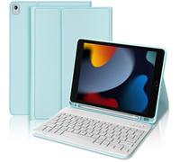 Coque Clavier - E.F.CONNECTION - pour iPad 10,2"" (2019/2020/2021) Cuir PU Bleu - Clavier Magnétique Bluetooth