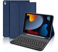 Coque Clavier - E.F.CONNECTION - pour iPad 10,2"" (2019/2020/2021) Cuir Synthétique Bleu Marine - Clavier Bluetooth