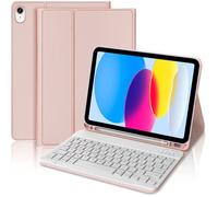 Coque Clavier - E.F.CONNECTION - pour iPad A16 (11"") / iPad 10 2022 (10,9"") Synthécuir Rose avec Clavier Bluetooth