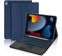 Coque Clavier pour iPad 10 2 Pouces (7/8/9ème Génération) Cuir PU Bleu Foncé avec Clavier Bluetooth
