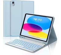 Coque Clavier Pour Ipad 10eme Generation 10.9""/11eme Generation A16 2025, Azerty Français Rétro-Éclairé Bluetooth Détachable Pour Ipad 11/10 Ème Génération A2696/ A2757/ A2777, Bleu Clair