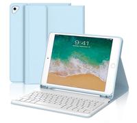 Coque Clavier pour iPad 6/5 EME Generation/Pro 9.7/Air 2/Air 1 9.7", Étui Keyboard AZERTY Français Layout sans Fil Bluetooth Amovible avec Porte Crayon pour iPad 9.7 2018, Bleu Ciel