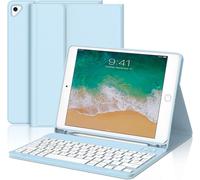 Coque Clavier Pour Ipad 6/5 Eme Generation/Pro 9.7/Air 2/Air 1 9.7"", Étui Keyboard Azerty Français Layout Sans Fil Bluetooth Amovible Avec Porte Crayon Pour Ipad 9.7 Pouces 2018, Bleu Ciel