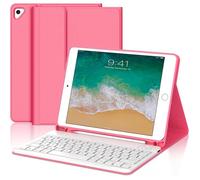 Coque Clavier pour iPad 6/5 EME Generation/Pro 9.7/Air 2/Air 1 9.7"", Étui Keyboard AZERTY Français Layout sans Fil, Rose foncé