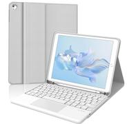 Coque Clavier pour iPad 6e/5e Génération 9.7 Pouces, AZERTY Français Housse Clavier Bluetooth Détachable avec Pavé Tactile et Porte Crayon pour iPad 2018/2017 9.7", Air 2/1, Pro 9.7 2016, Gris Clair
