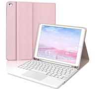Coque Clavier pour iPad 6e/5e Génération 9.7 Pouces, AZERTY Français Housse Clavier Bluetooth Détachable avec Pavé Tactile et Porte Crayon pour iPad 2018/2017 9.7", Air 2/1, Pro 9.7 2016, Rose