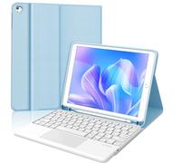 Coque Clavier pour iPad 6e/5e Génération 9.7 Pouces, AZERTY Français Housse Clavier Bluetooth Détachable avec Pavé Tactile et Porte Crayon pour iPad 2018/2017 9.7", Air 2/1, Pro 9.7 2016, Bleu Ciel