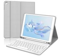 Coque Clavier pour iPad 6e/5e Génération 9.7 Pouces, AZERTY Français Housse Clavier Bluetooth Magnétique Détachable avec Porte Crayon pour iPad 2018/2017 9.7", Air 2/1, Pro 9.7 2016, Gris Clair