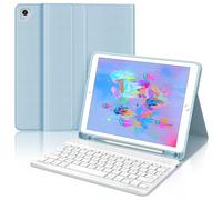 Coque Clavier pour iPad 6e/5e Génération 9.7 Pouces, AZERTY Français Housse Clavier Bluetooth Magnétique Détachable avec Porte Crayon pour iPad 2018/2017 9.7", Air 2/1, Pro 9.7 2016, Bleu Ciel