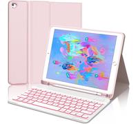 Coque Clavier Pour Ipad 6eme/5eme Generation 9.7"" 2018/2017, Ipad Air 2/1-2014/2013, Azerty Clavier Rétro-Éclairé Bluetooth Détachable Housse Avec Pen Holder, Rose