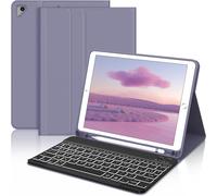 Coque Clavier Pour Ipad 6eme/5eme Generation 9.7"" 2018/2017, Ipad Air 2/1-2014/2013, Azerty Clavier Rétro-Éclairé Bluetooth Détachable Housse Avec Pen Holder, Violet[Z1781]