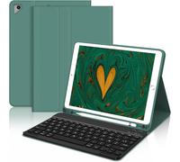 Coque Clavier Pour Ipad 9.7"", Ipad 6eme/5eme Generation 2018/2017 - Ipad Air 2/1 2014/2013, Azerty Clavier Sans Fil Bluetooth Détachable Housse Avec Pen Holder, Vert Foncé