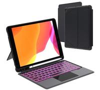 Coque clavier pour iPad 9e 2021/8e 2020/7ème 2019 Génération 10.2"/iPad Air 3/iPad Pro 10.5: 7 Couleurs Rétro-éclairé Magnétique Étui Clavier Détachable avec Trackpad | Housse avec Pen Holder AZERTY