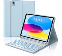 Coque Clavier pour iPad A16 11eme Generation 11"" 2025/10eme Generation 10.9"" 2022, AZERTY Français Rétro-éclairé, Bleu Clair