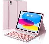 Coque Clavier Pour Ipad A16 11eme Generation 2025/10eme Generation 2022, Azerty Français Clavier Rétro-Éclairé Bluetooth Détachable Pour Ipad 11/10 Ème Génération A2696/ A2757/ A2777, Rose