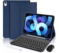 Coque Clavier pour iPad Air 11"" (M3/M2) / iPad Air 4/5 10,9"" - Cuir PU Bleu Marine avec Clavier + Souris + Stylet